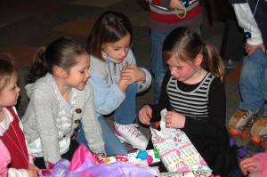 Skate party opening gifts